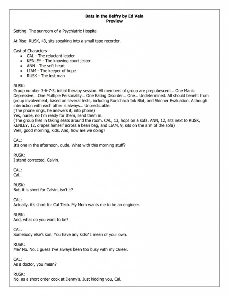 Bats in the Belfry by Ed Vela (1520 min, 5 characters; M or F,) JD